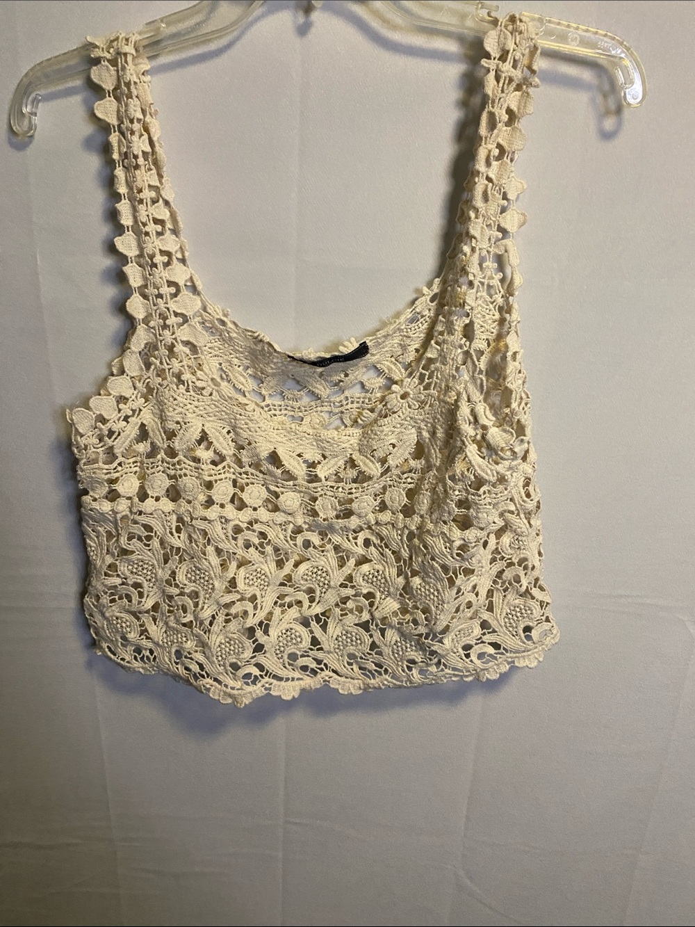 Crochet Lace Crop Tank Top - Cream
